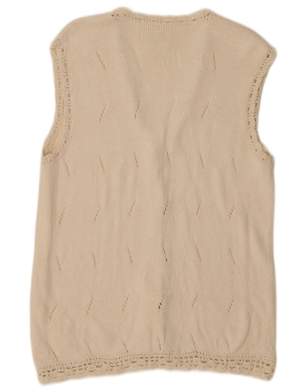 ARTESANIA Damski sweter kardigan bez rękawów UK 12 Średni złamanej bieli, bawełniany