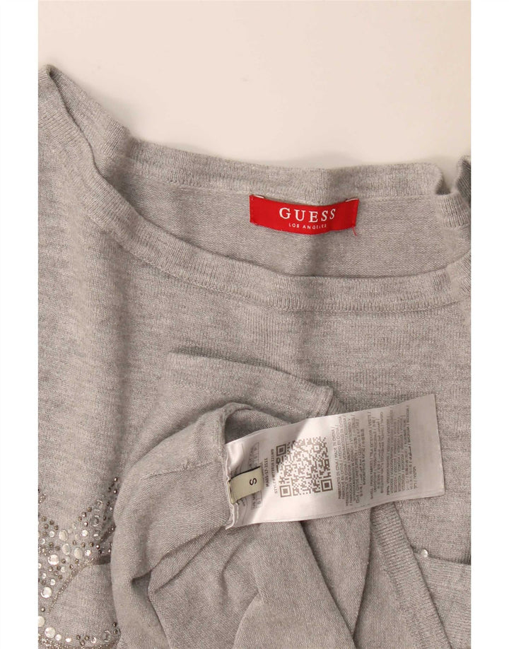 Damski graficzny top Guess z długim rękawem UK 10 Small, szara wiskoza