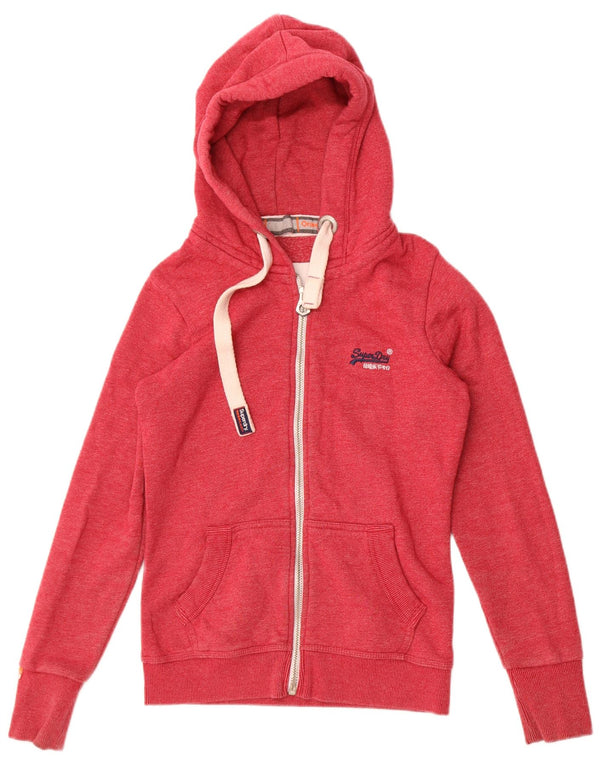 Damski sweter z kapturem i zamkiem Superdry UK 10, mały, czerwony, bawełniany