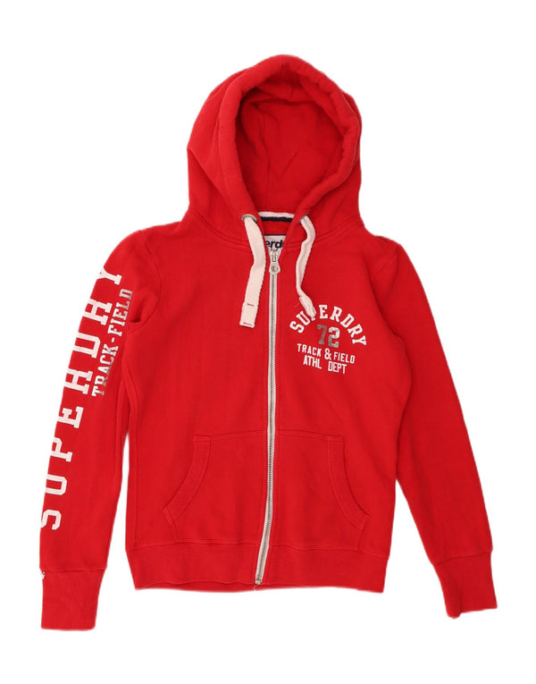Damski sweter z kapturem i zamkiem błyskawicznym Superdry, UK 10, mały, czerwony, bawełniany