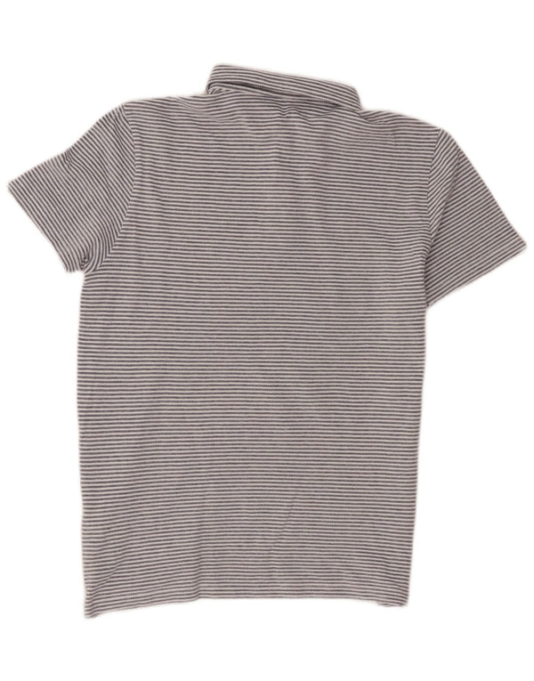 Massimo Dutti Mens Polo Shirt Medium Blue Pinstripe Cotton