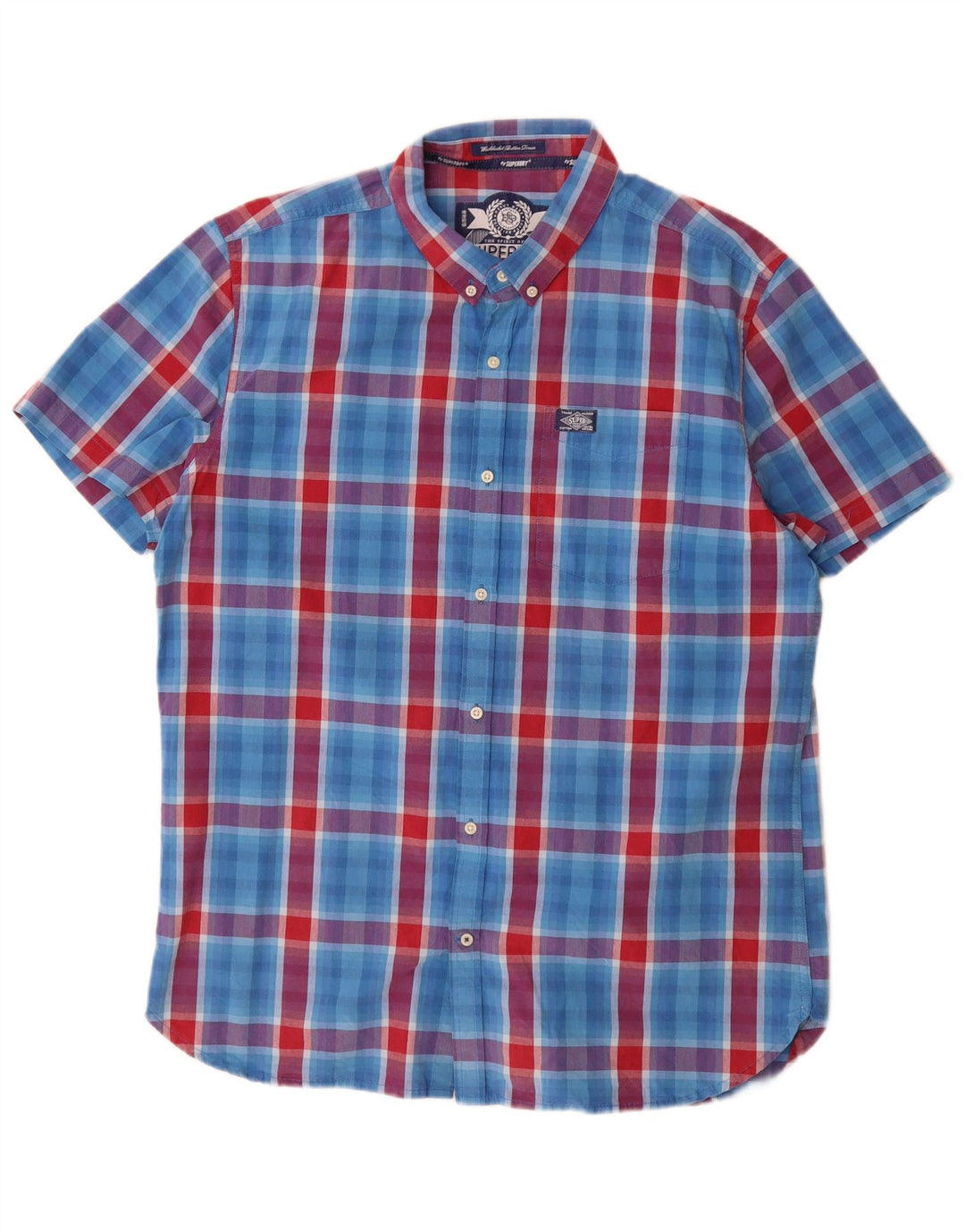 Męska koszula z krótkim rękawem Superdry 2XL, bawełniana niebieska kratka