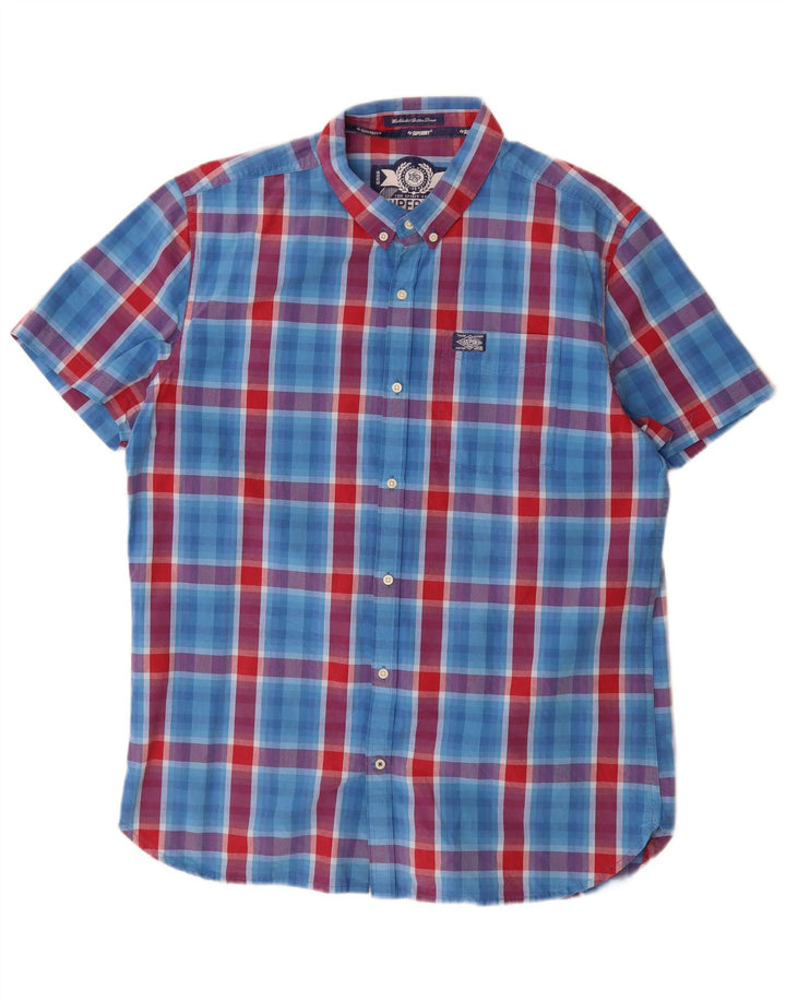 Męska koszula z krótkim rękawem Superdry 2XL, bawełniana niebieska kratka