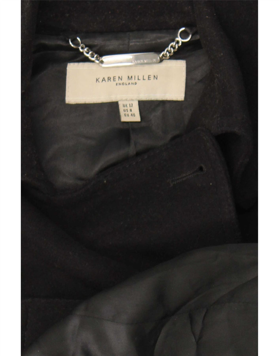 Karen Millen Damski trencz UK 12, średnia czarna wełna