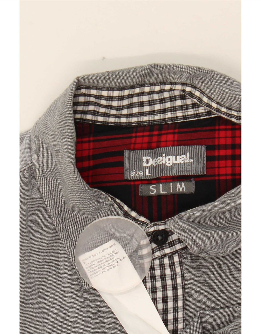 Desigual męska koszula slim, duża, szara, bawełniana w kratę