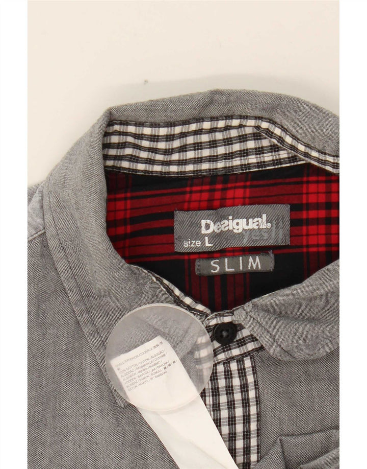 Desigual męska koszula slim, duża, szara, bawełniana w kratę