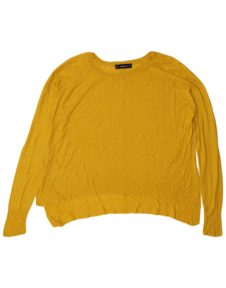Damski sweter oversize z dekoltem w łódkę Zara UK 14, średni żółty