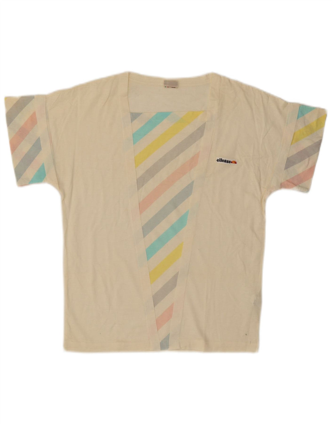 T-shirt damski Ellesse Top UK 12 Średni, złamanej bieli, bawełniany w paski