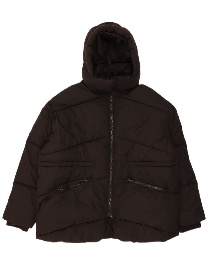 Damska kurtka z kapturem, oversize, wyściełana John Lewis, UK 18 XL, czarny poliester