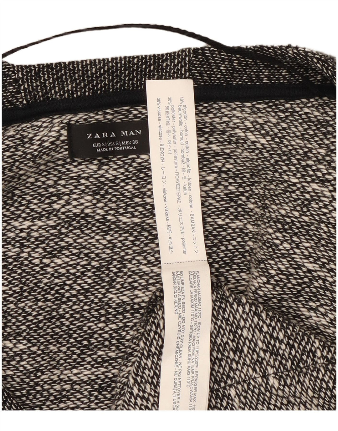 Zara Męski sweter rozpinany, mały, czarny, bawełniany w cętki