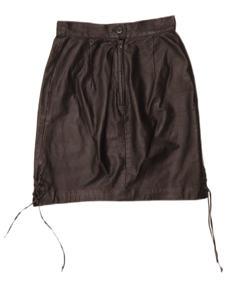 VINTAGE Damska skórzana spódnica EU 34 XS W24 Czarna skóra