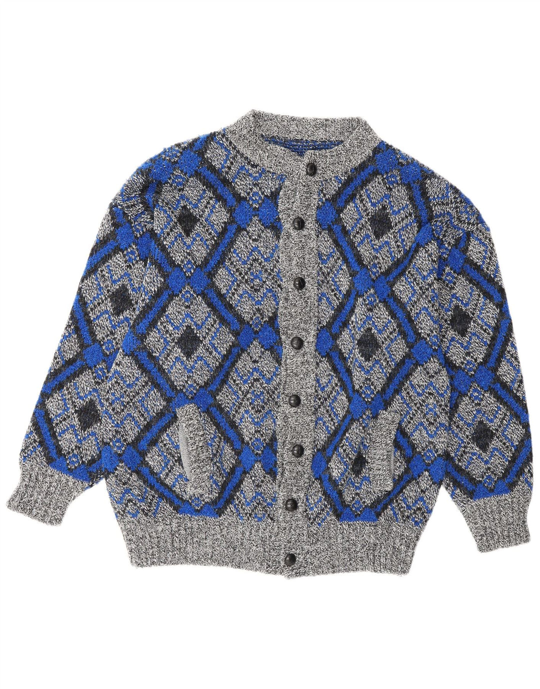 Vintage męski sweter rozpinany, duży, szary, geometryczny