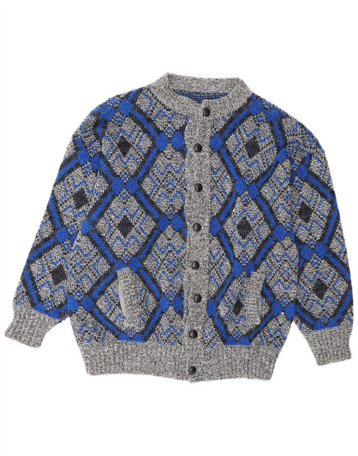 Vintage męski sweter rozpinany, duży, szary, geometryczny