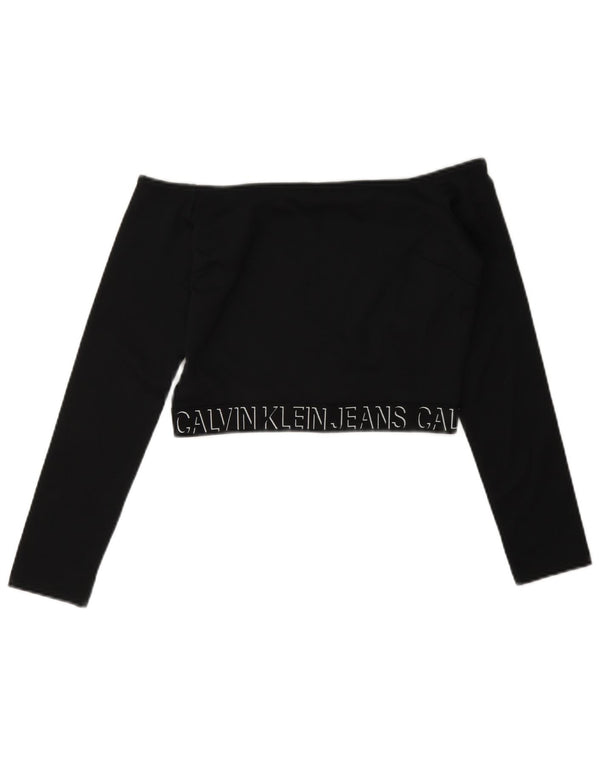 Damski top Calvin Klein Jeans Graphic Crop Off Shoulder UK 10 Small Black