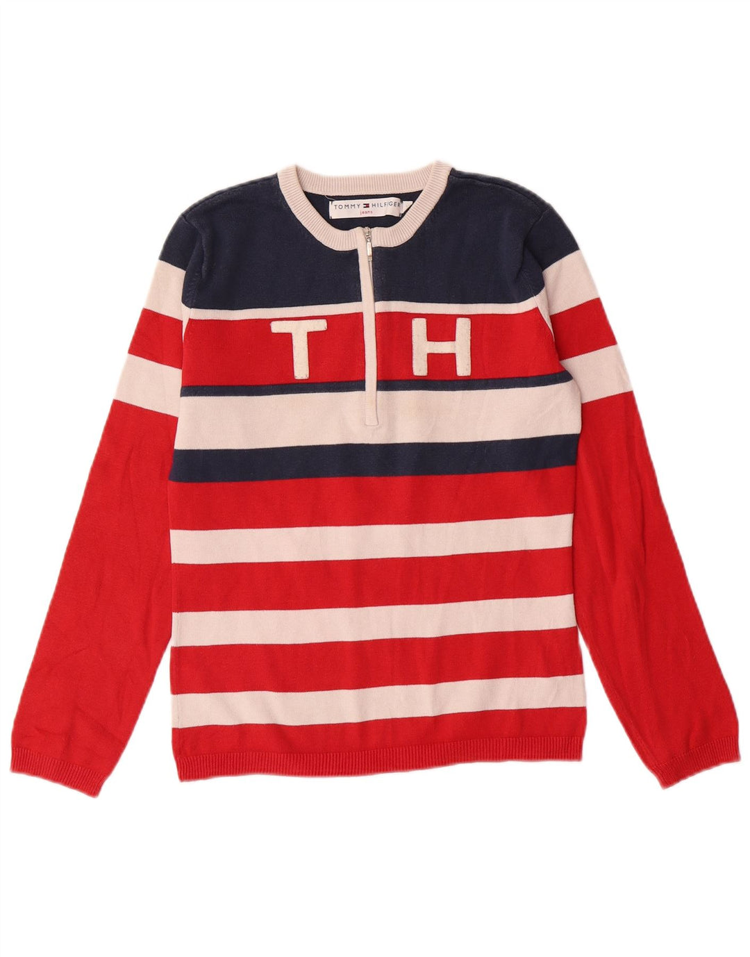 Damski sweter zapinany na zamek TOMMY HILFIGER UK 12 w średnie czerwone paski
