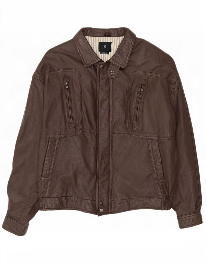 Męska kurtka skórzana typu bomber w stylu vintage IT 58 4XL brązowa