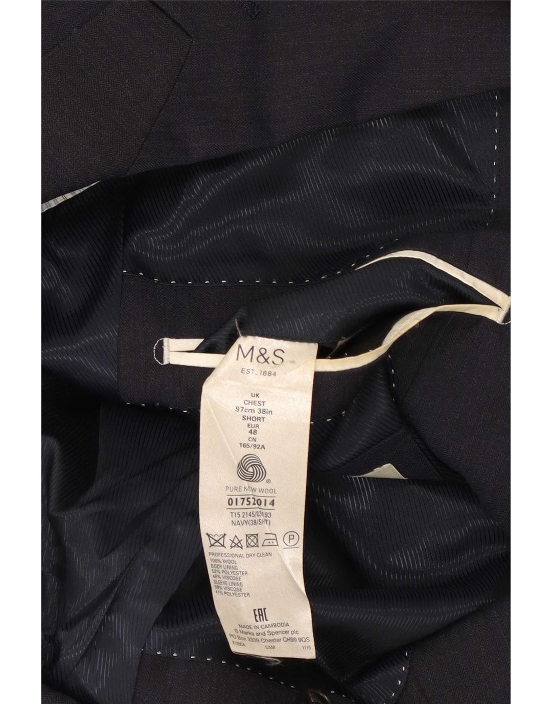Marks & Spencer Męska marynarka zapinana na 2 guziki UK 38 Średni granatowy wełniany