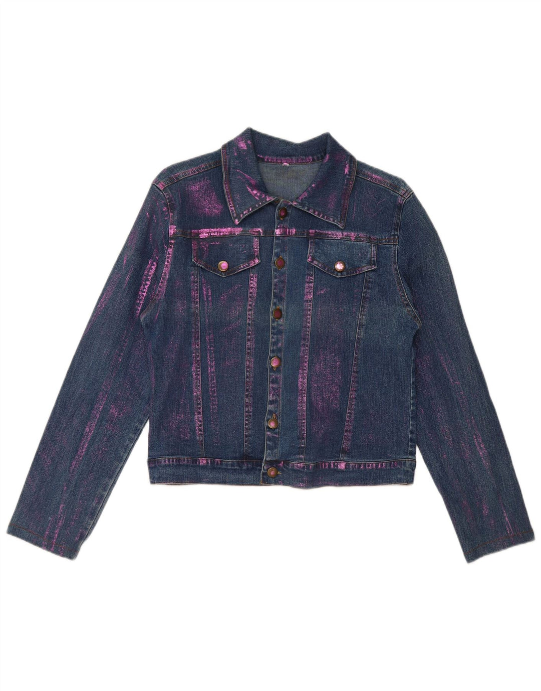 Vintage damska kurtka jeansowa typu Crop UK 12, średnia niebieska, bawełniana typu Tie Dye