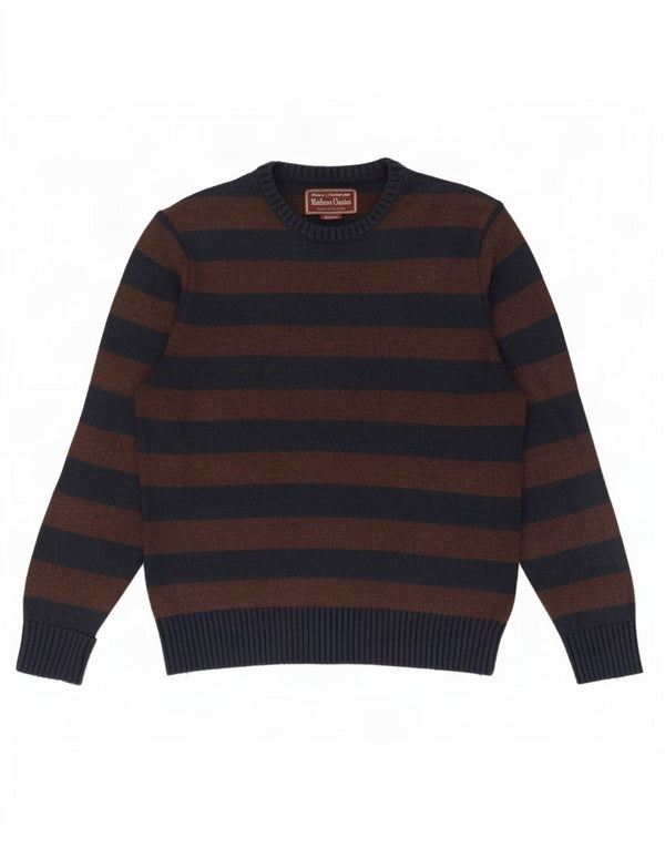 Marlboro Classics Mens Crew Neck Jumper Sweater UK 14 Medium Brown Striped