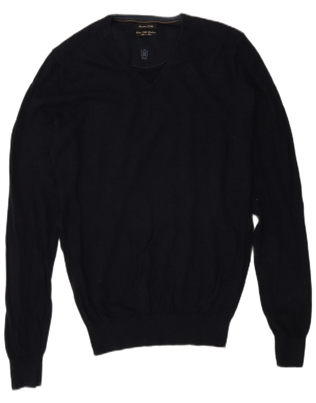 Męski sweter Massimo Dutti z dekoltem w kształcie litery V, mały, granatowy, bawełniany