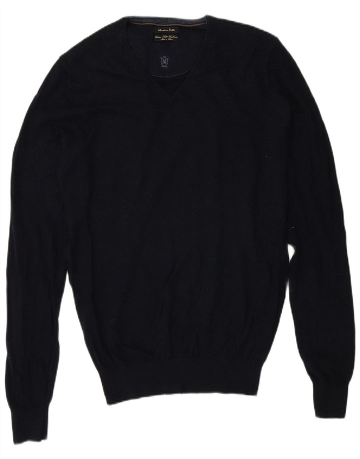 Męski sweter Massimo Dutti z dekoltem w kształcie litery V, mały, granatowy, bawełniany