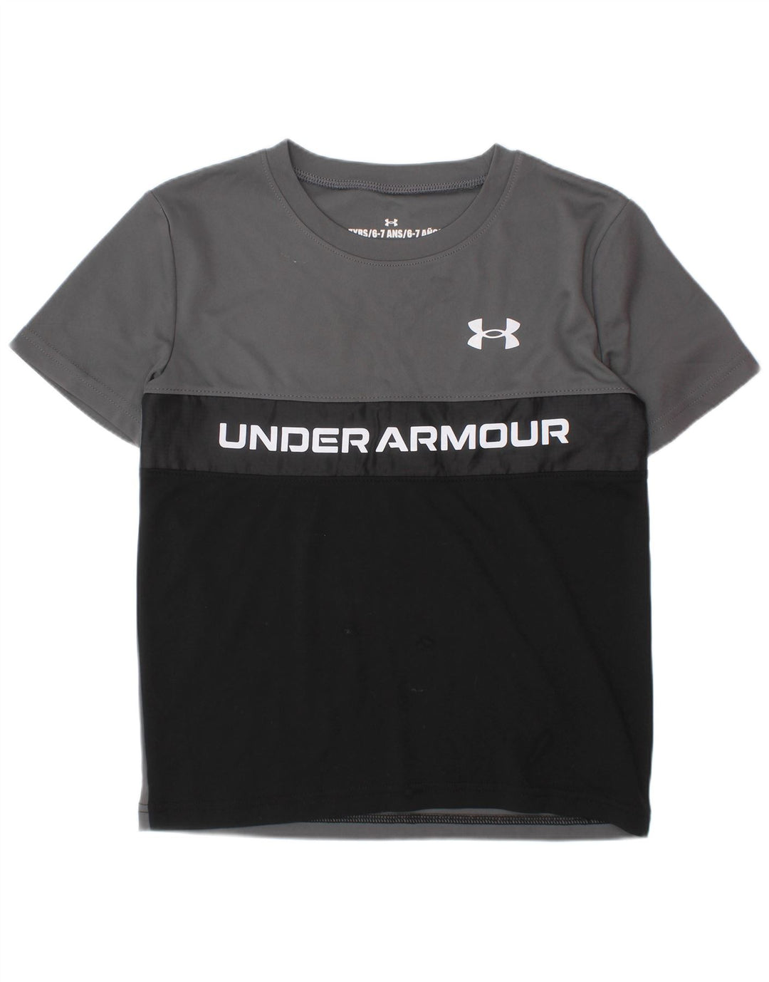 UNDER ARMOUR Chłopięcy T-shirt z grafiką, 6-7 lat, szary, poliester z blokami kolorów