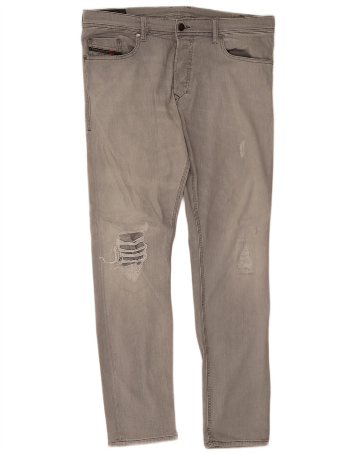 Diesel Męskie Tepphar Distressed Carrot Slim Jeans W36 L32 Szara bawełna