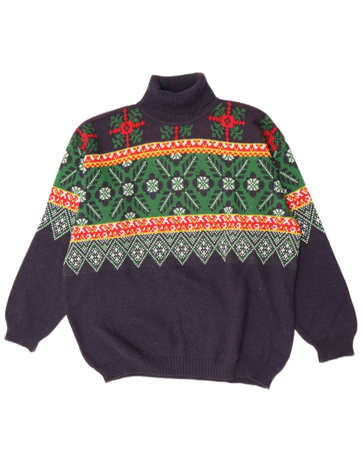 Męski sweter z golfem Alcatraz XL granatowy Fair Isle Wool