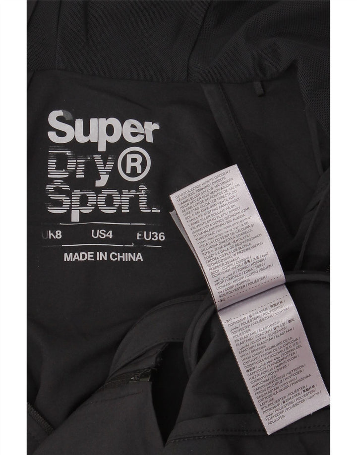 Damska kurtka wiatrówka z kapturem Superdry UK 8, mała, czarna, z poliestru