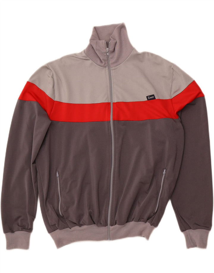 VINTAGE Mens Tracksuit Top Jacket UK 42 Large Grey Colourblock Polyamide