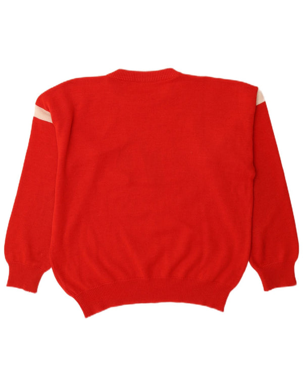 Vintage męski sweter z okrągłym dekoltem IT 54 XL, wełna w kolorze czerwonym