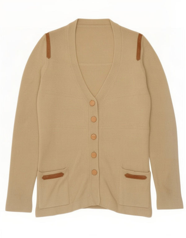 Sweter damski w stylu vintage, rozpinany UK 10, mały, beżowy
