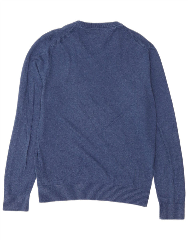 Męski sweter Tommy Hilfiger z dekoltem w kształcie litery V, średnioniebieski, bawełniany