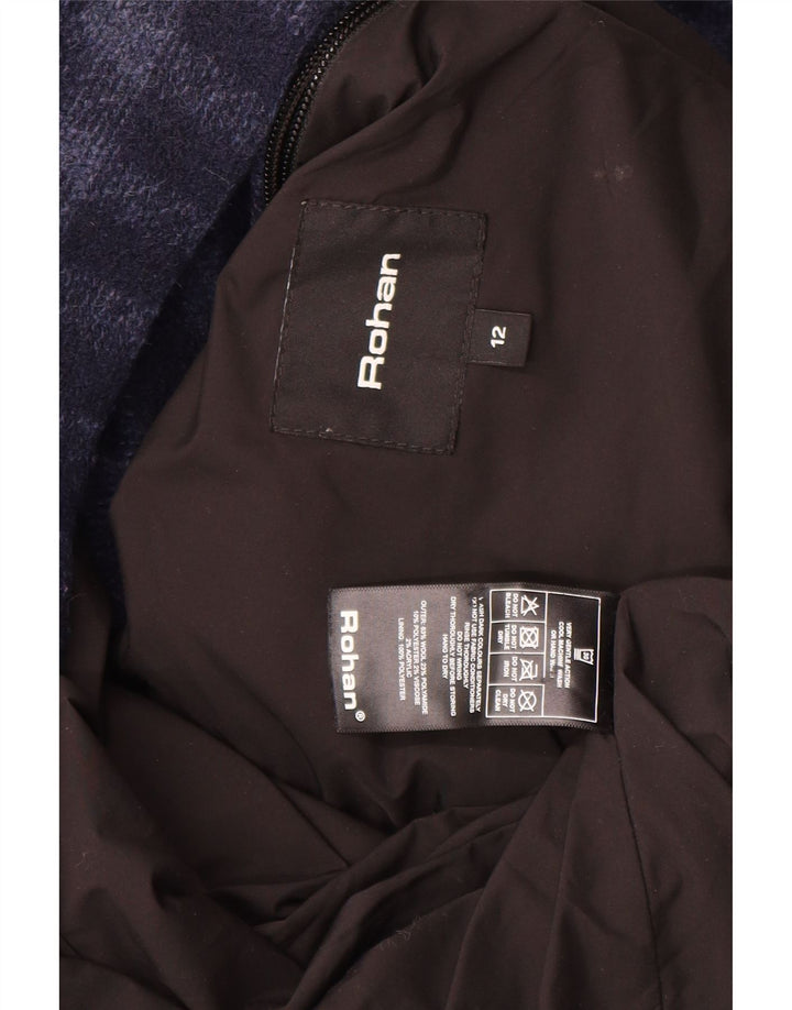 Damski płaszcz oversize Rohan UK 12 Średni granatowy wełniany materiał w kratkę