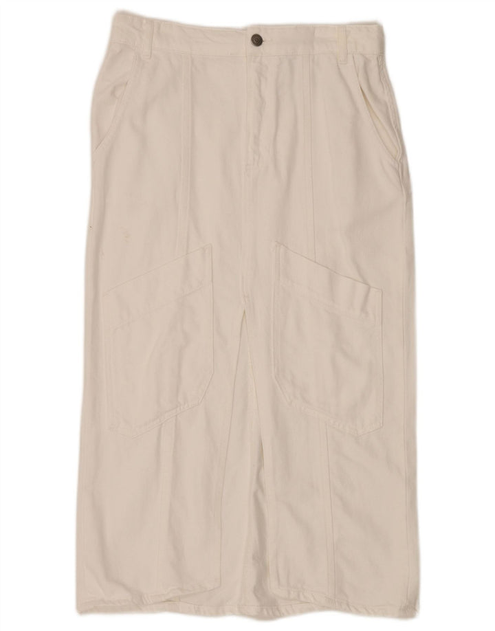 Damska jeansowa spódnica midi Zara, średnia W30, biała bawełna