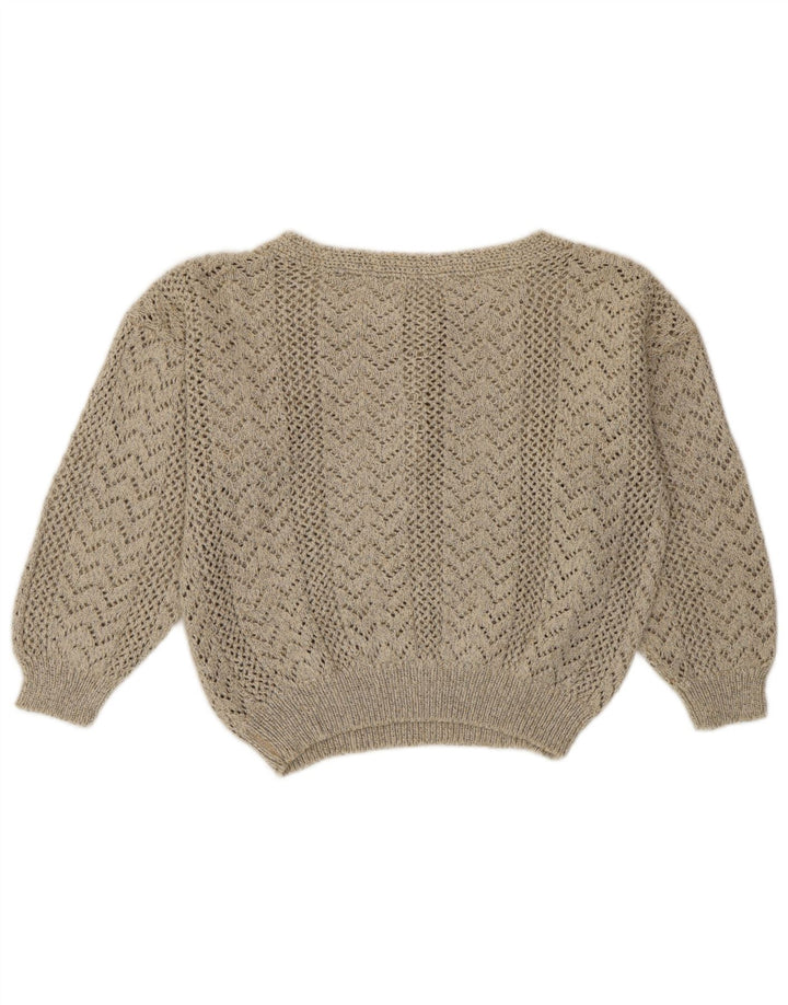 Sweter damski w stylu vintage, z dekoltem w łódkę, UK 12, średni szary