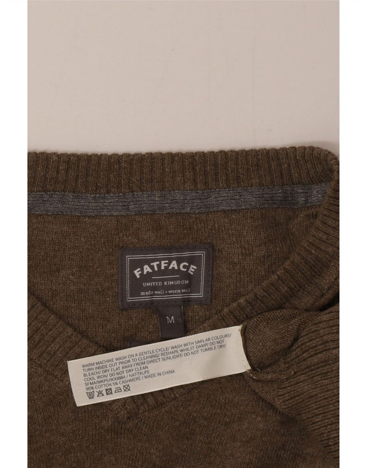 Męski sweter Fat Face z dekoltem w kształcie litery V, średnia bawełna khaki