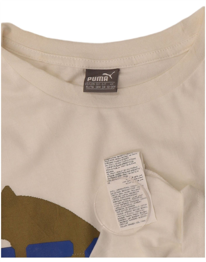 Chłopięcy T-shirt z grafiką PUMA, 13-14 lat, biała bawełna