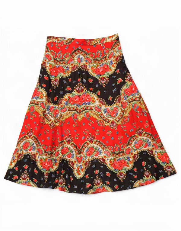 Vintage Womens A-Line Skirt Medium W28 Red Floral Bohemian