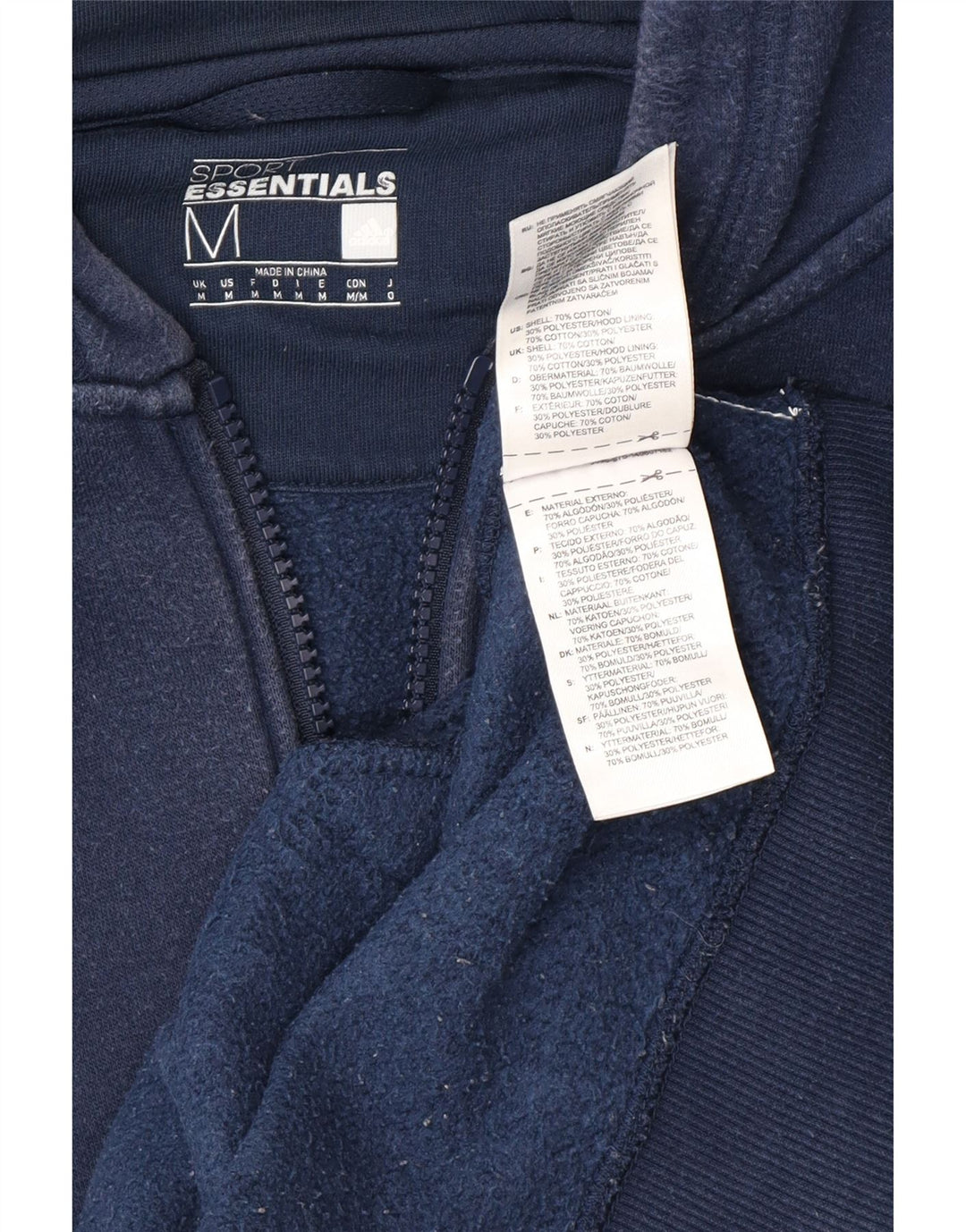 Męski sweter z kapturem i zamkiem ADIDAS, średni granatowy, bawełniany