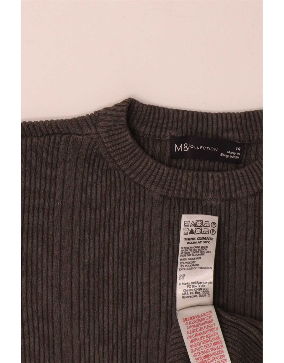Marks & Spencer Damski top z długim rękawem UK 14, średnioszara wiskoza