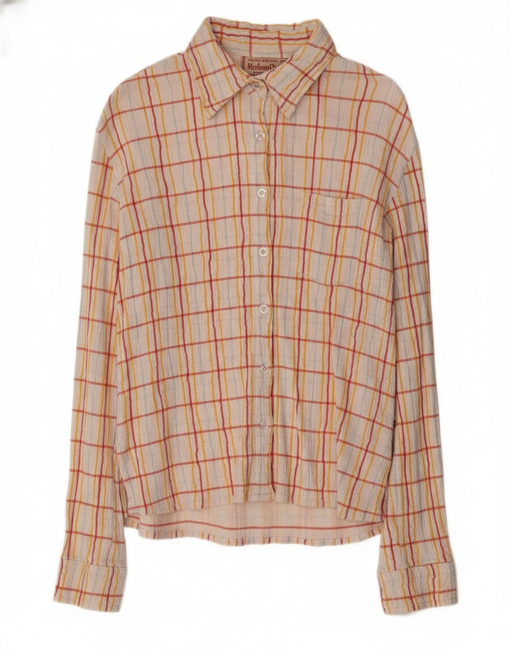MARLBORO CLASSICS Womens Slim Fit Shirt UK 12 Medium Beige Check Cotton