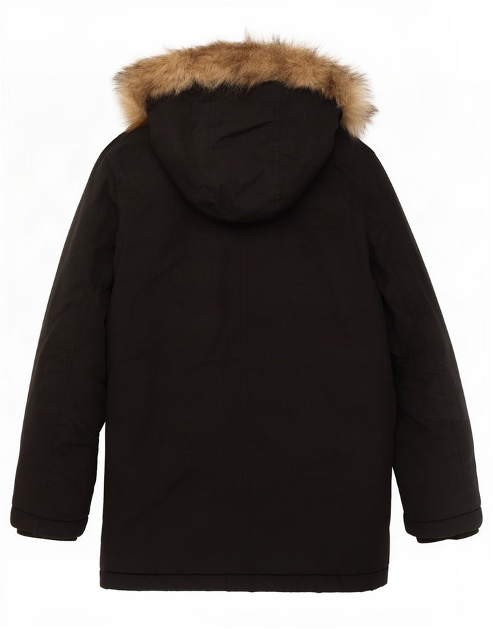 Lyle & Scott Chłopięca kurtka parka z kapturem, 7-8 lat, czarna, nylonowa