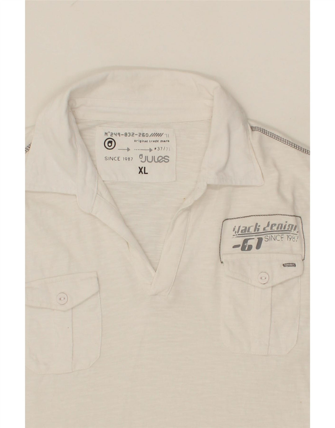 JULES Mens Polo Shirt XL White Cotton Vintage Jules and Second-Hand Jules from Messina Hembry 