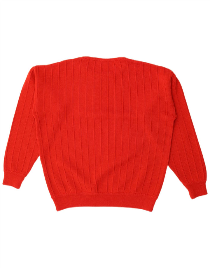 Vintage damski sweter oversize z okrągłym dekoltem UK 14 w średnie czerwone paski
