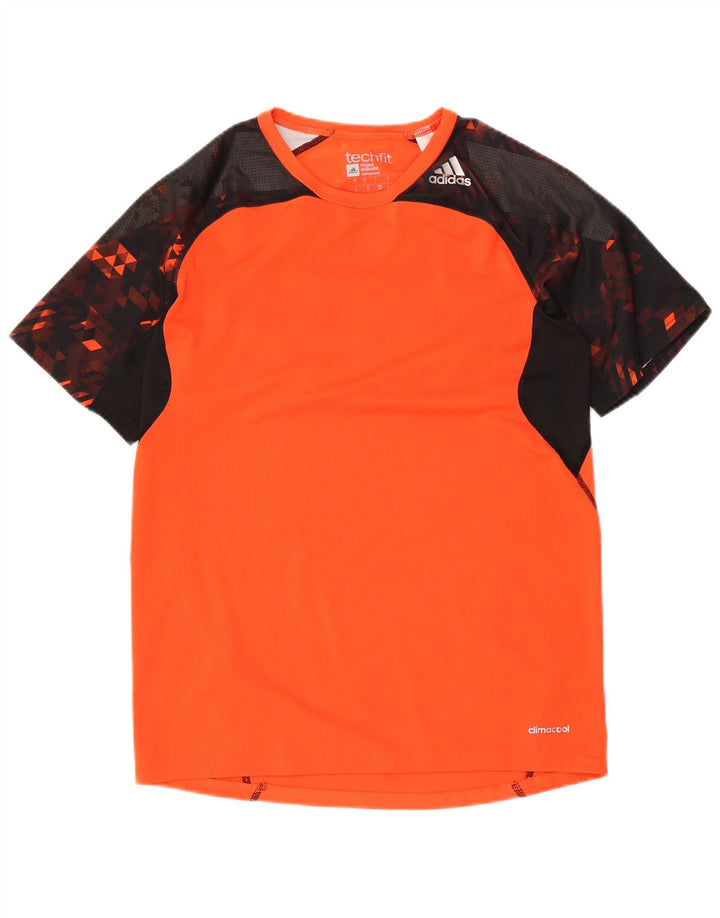 Męska koszulka Adidas Tech Fit Top, mała, pomarańczowa, poliestrowa z blokami kolorów