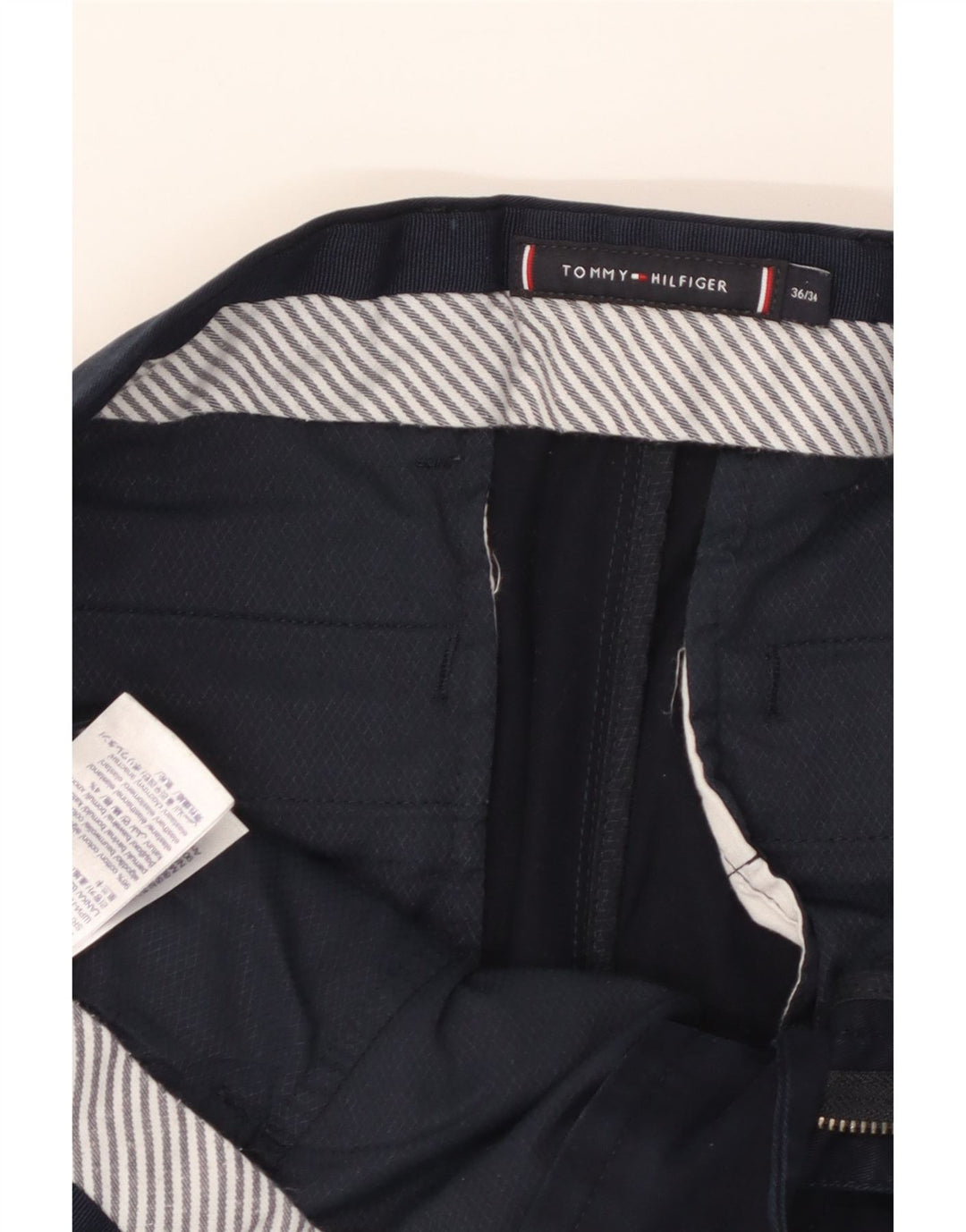 Męskie spodnie typu slim chino TOMMY HILFIGER W36 L34 granatowo-bawełniane