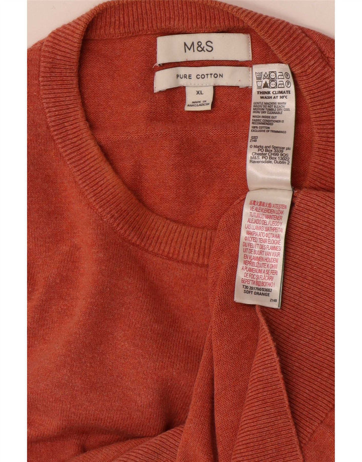 Marks & Spencer Męski sweter z okrągłym dekoltem XL, pomarańczowy, bawełniany
