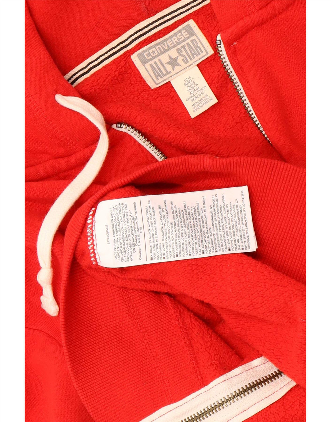 Converse Męski sweter z kapturem i zamkiem błyskawicznym, mały, czerwony, bawełniany
