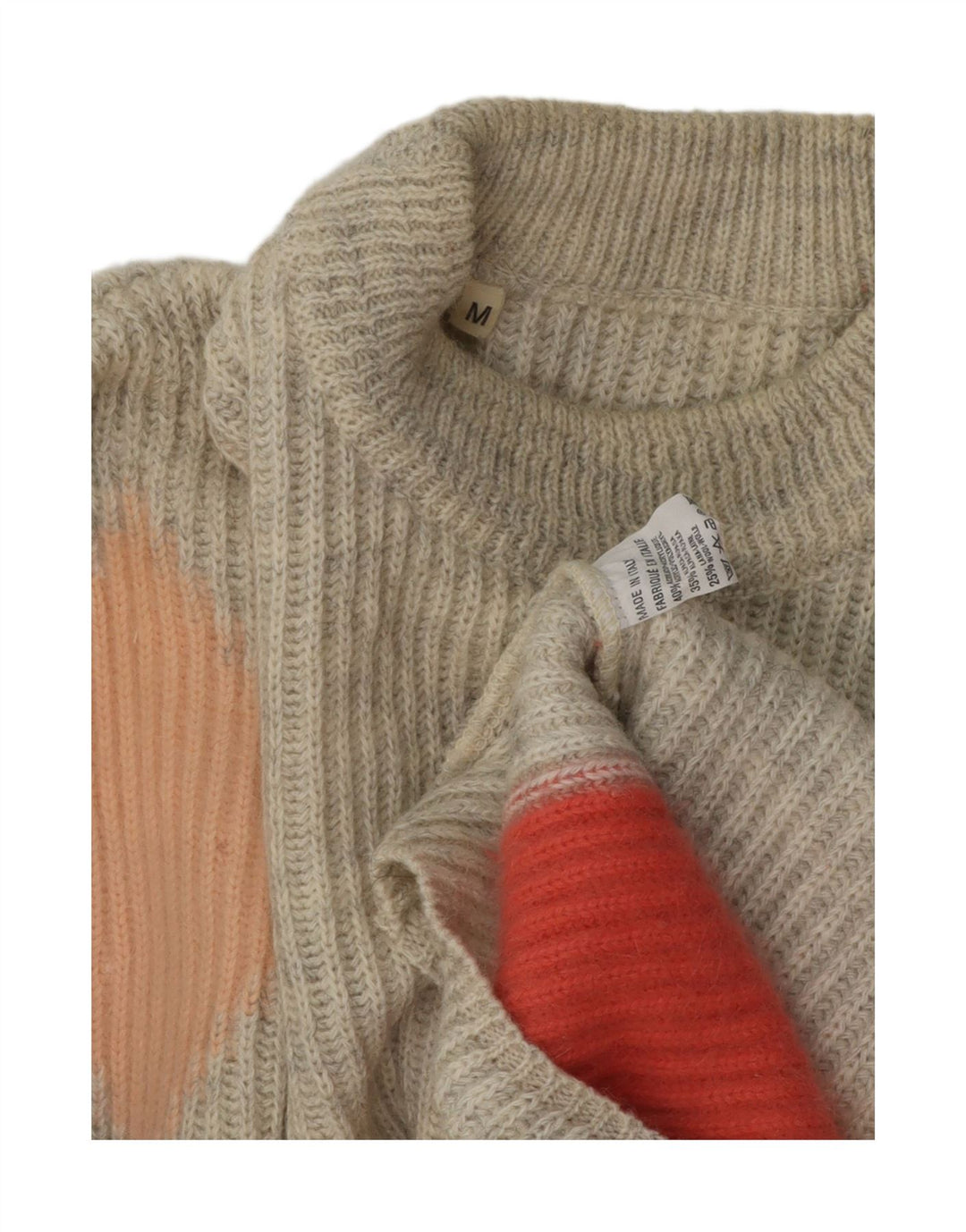 Vintage męski sweter z golfem, średnio szary, geometryczny akryl